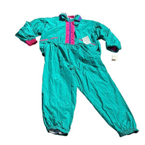 Vintage Cambridge 1X Teal Pink Nylon Windbreaker Jogger Set NWT 80s 90s Swishy